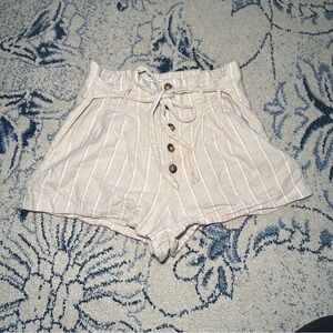 Linen Cotton High-Waisted Striped Shorts